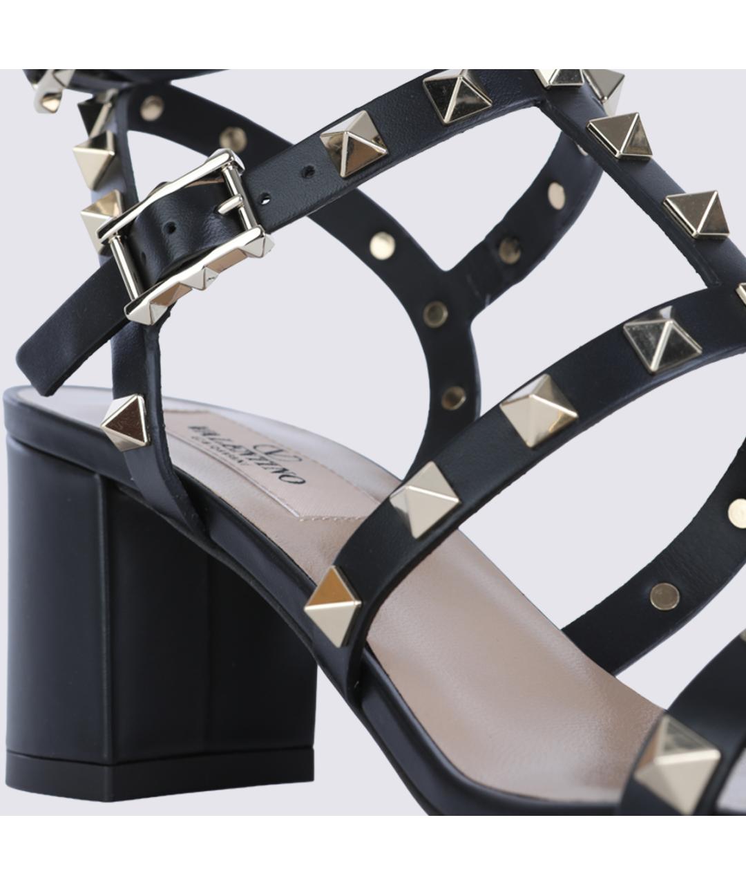 VALENTINO Черные кожаные босоножки, фото 4