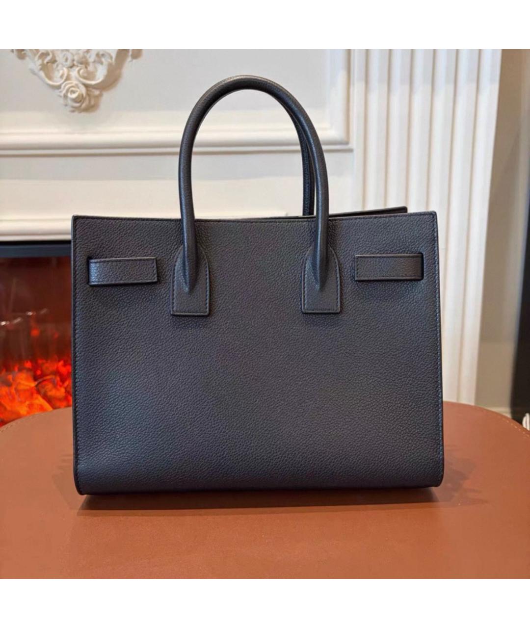 SAINT LAURENT Черная кожаная сумка тоут, фото 2