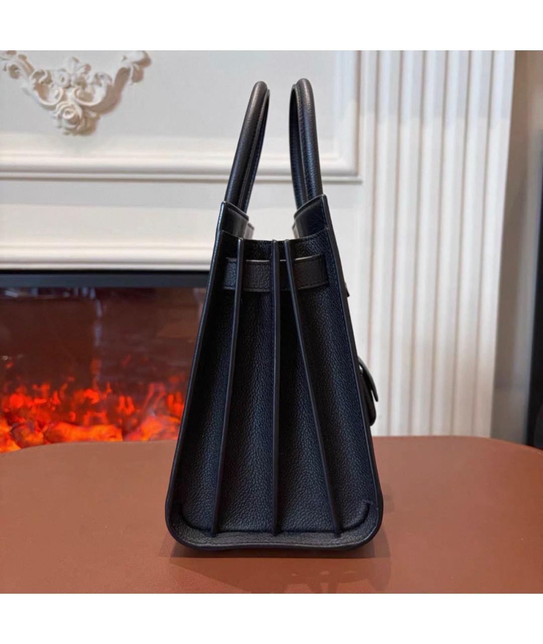 SAINT LAURENT Черная кожаная сумка тоут, фото 6