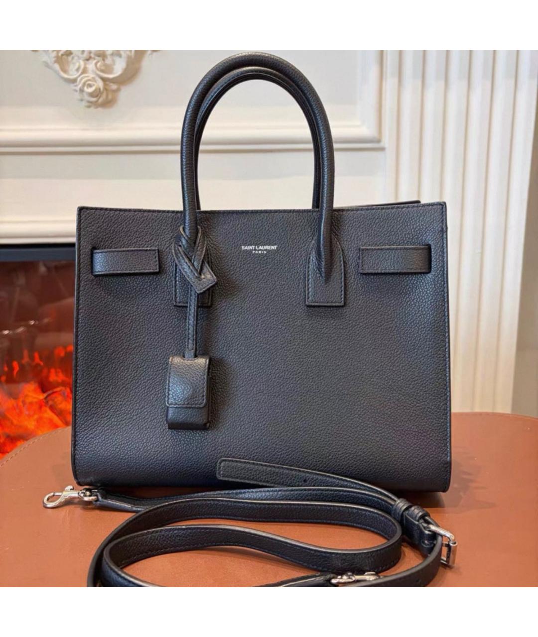 SAINT LAURENT Черная кожаная сумка тоут, фото 8