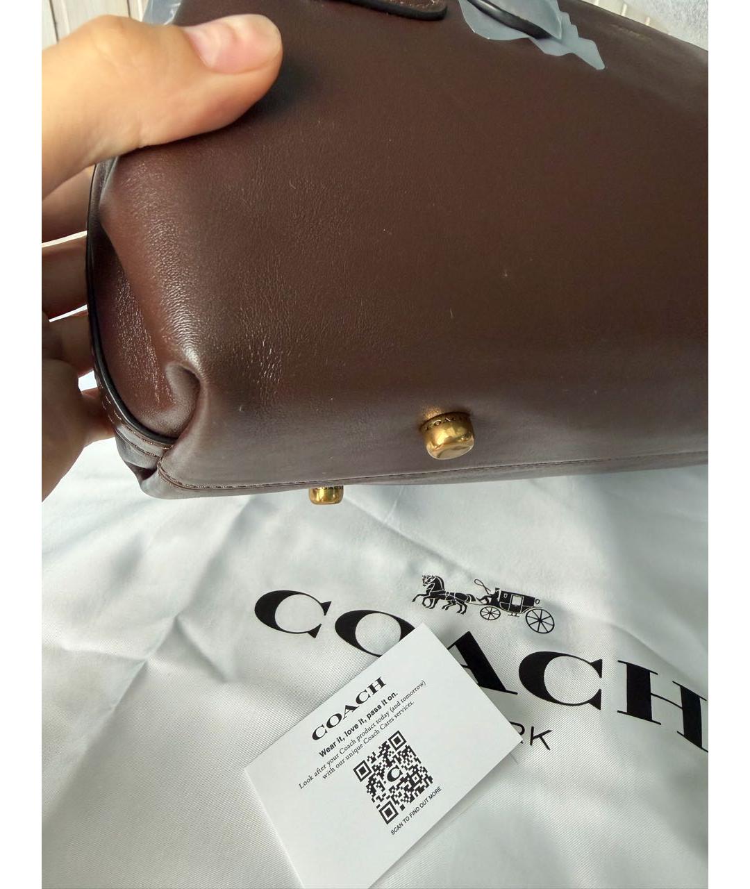 COACH Коричневая кожаная сумка с короткими ручками, фото 5