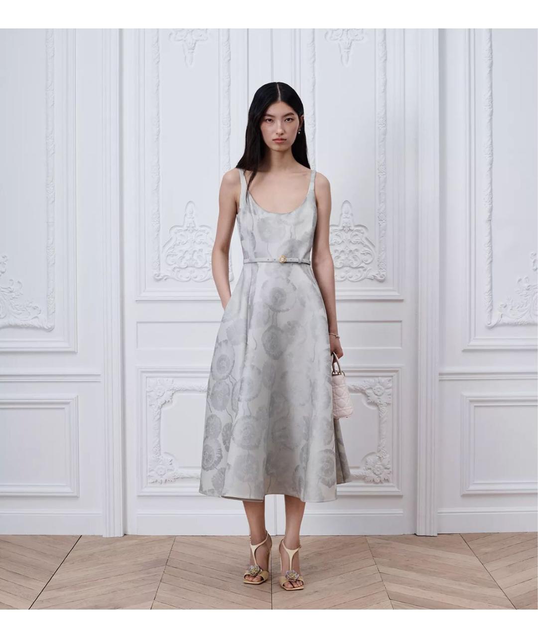 CHRISTIAN DIOR Серое шелковое повседневное платье, фото 2