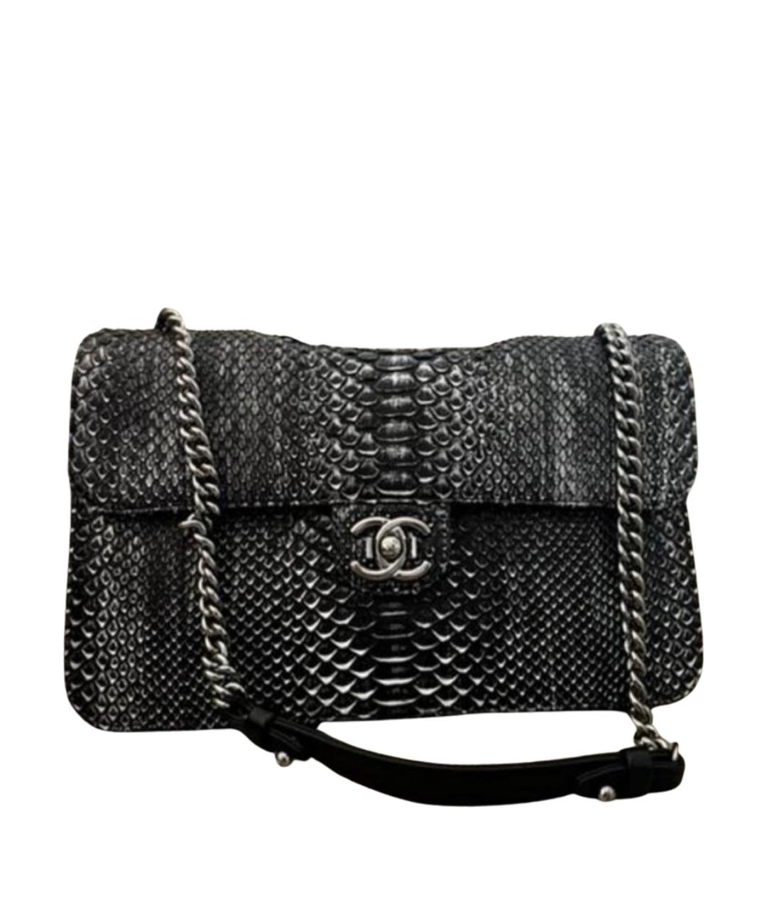 CHANEL Серая сумка через плечо из кожи питона, фото 1