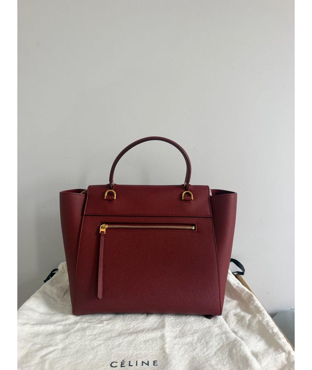 CELINE Бордовая кожаная сумка тоут, фото 4