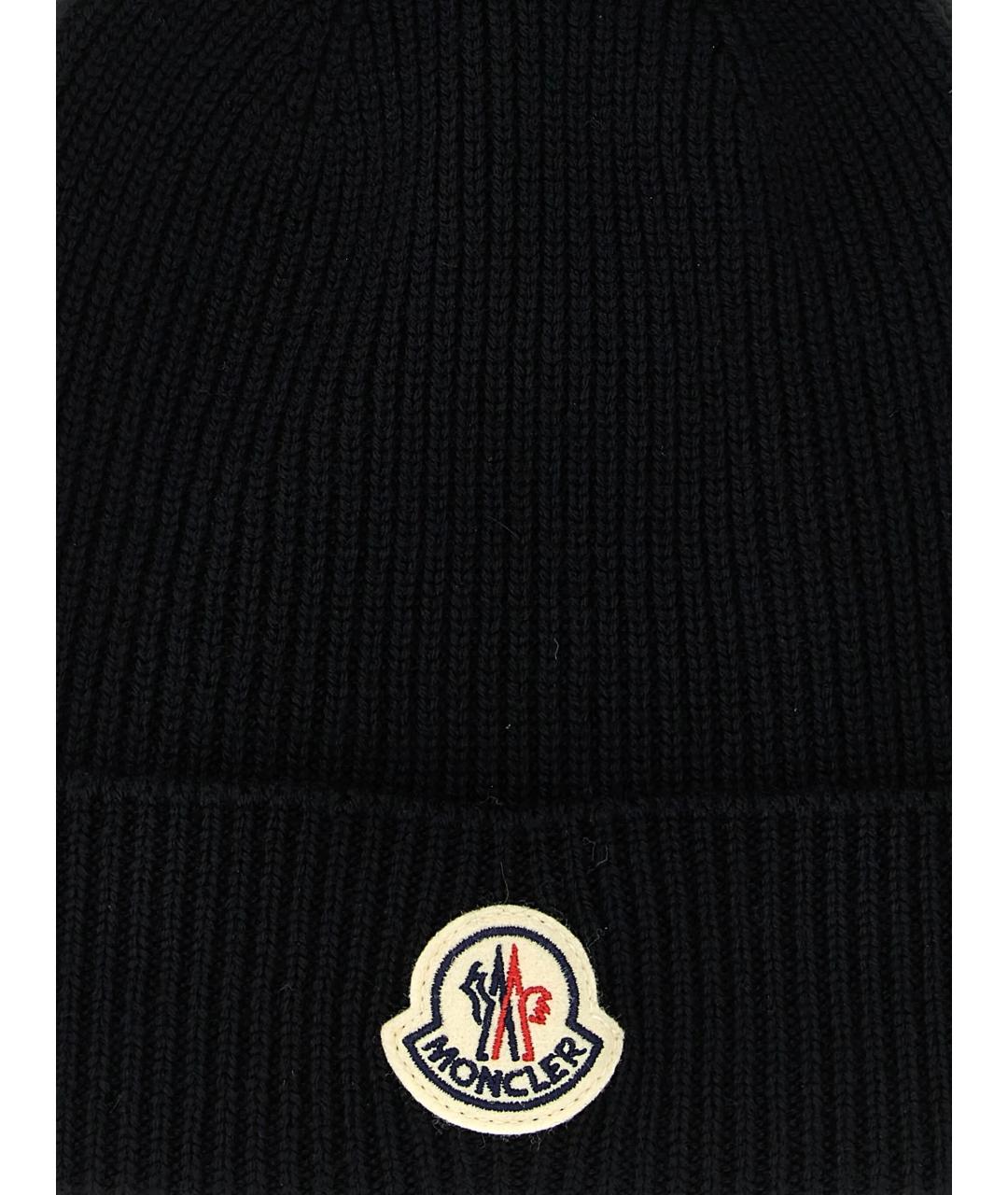 MONCLER Черная шерстяная шапка, фото 2