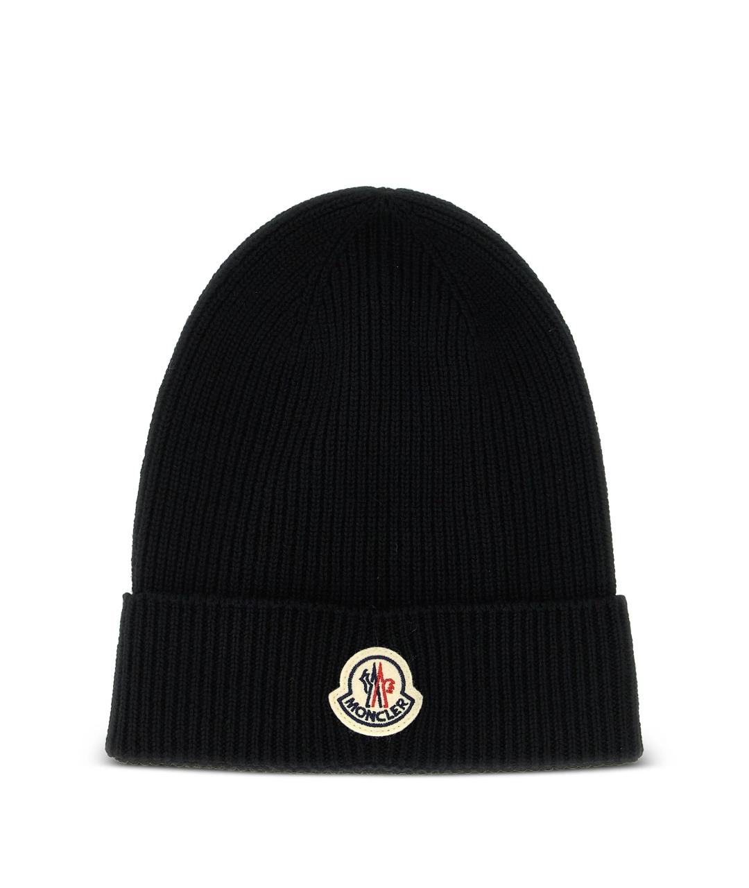 MONCLER Черная шерстяная шапка, фото 1