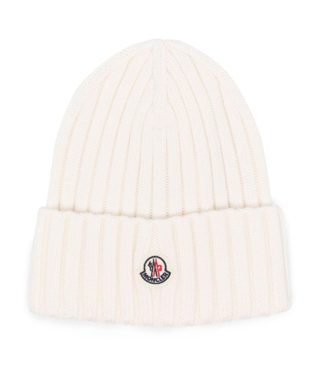 MONCLER Белая шерстяная шапка, фото 1