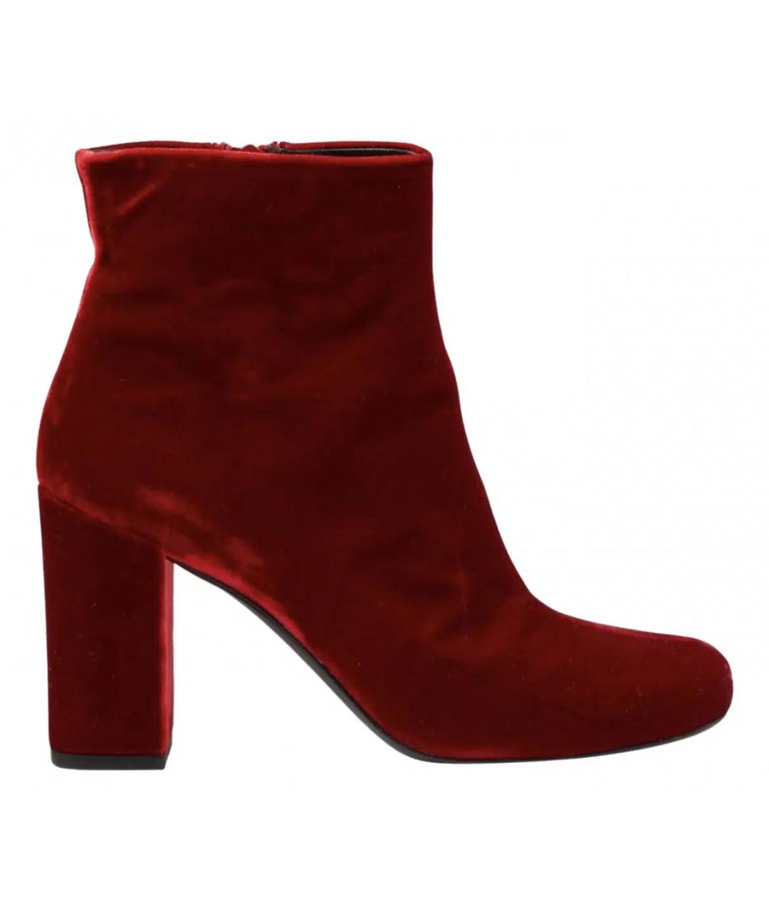 SAINT LAURENT Бордовые бархатные ботильоны, фото 6