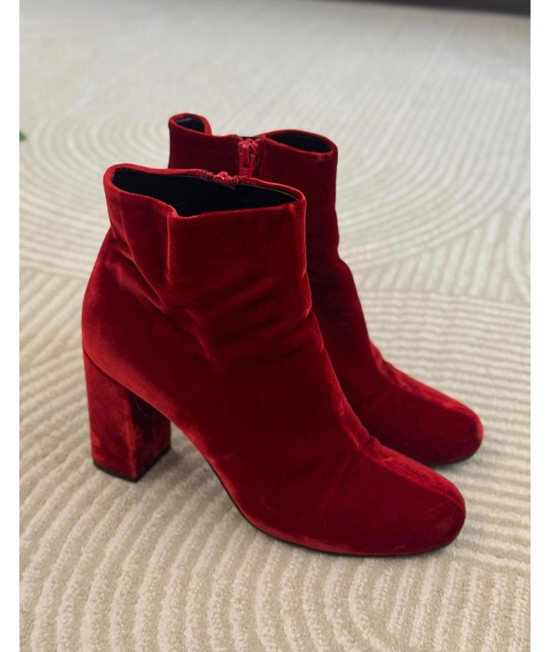 SAINT LAURENT Бордовые бархатные ботильоны, фото 2
