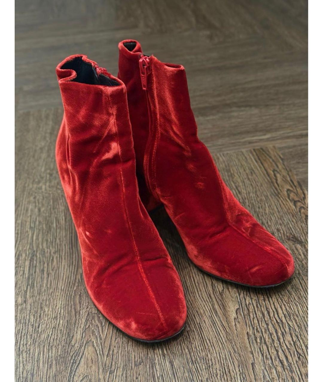SAINT LAURENT Бордовые бархатные ботильоны, фото 3