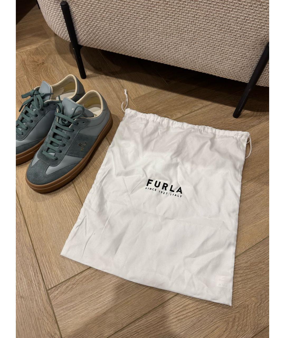FURLA Бирюзовые кожаные кеды, фото 6