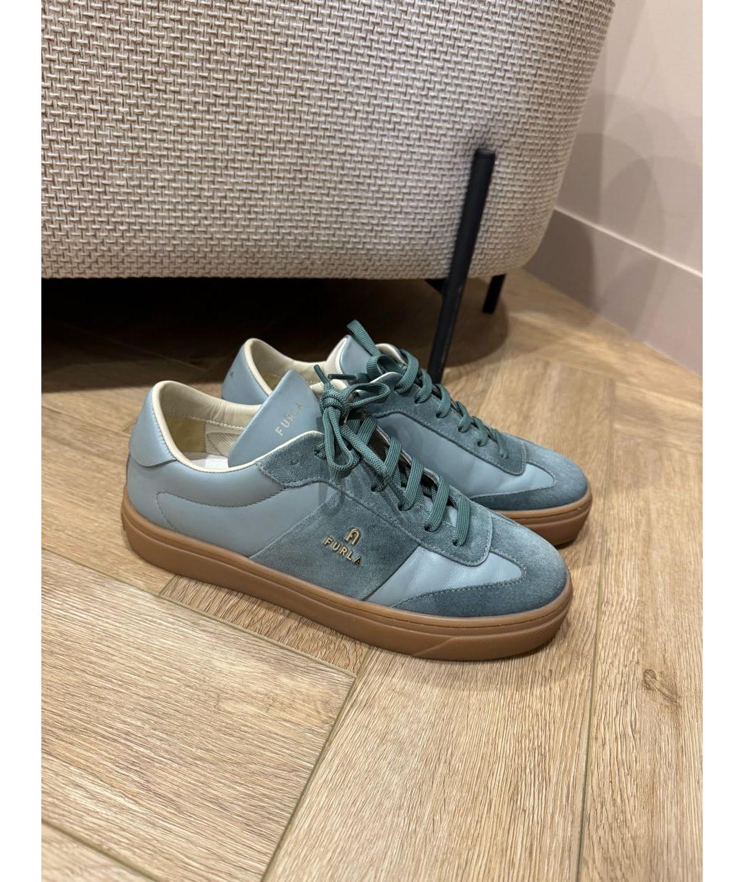 FURLA Бирюзовые кожаные кеды, фото 7