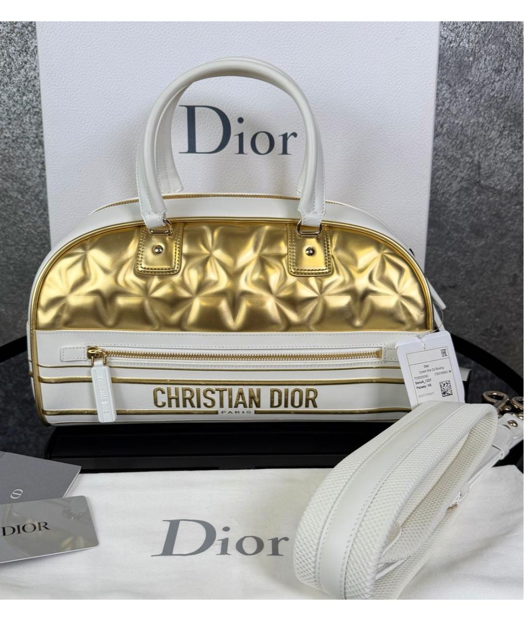 CHRISTIAN DIOR Белая кожаная сумка с короткими ручками, фото 5