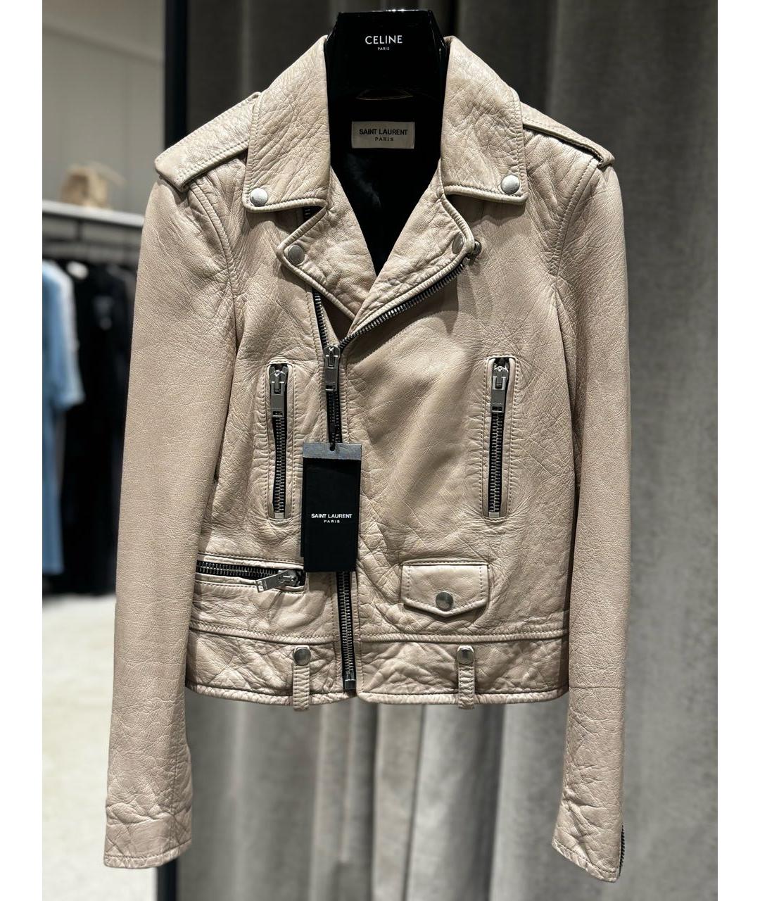 SAINT LAURENT Бежевая кожаная куртка, фото 5