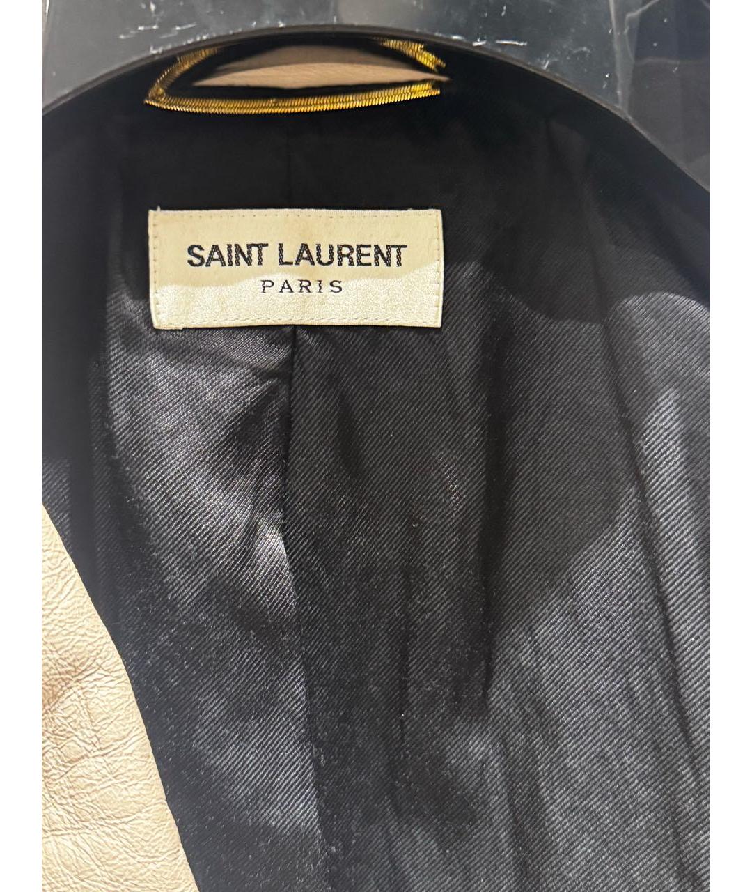 SAINT LAURENT Бежевая кожаная куртка, фото 3