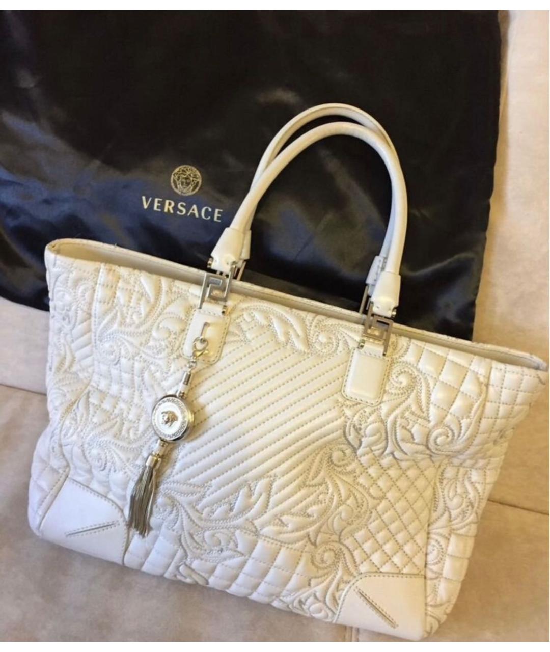 VERSACE Белая кожаная сумка тоут, фото 6