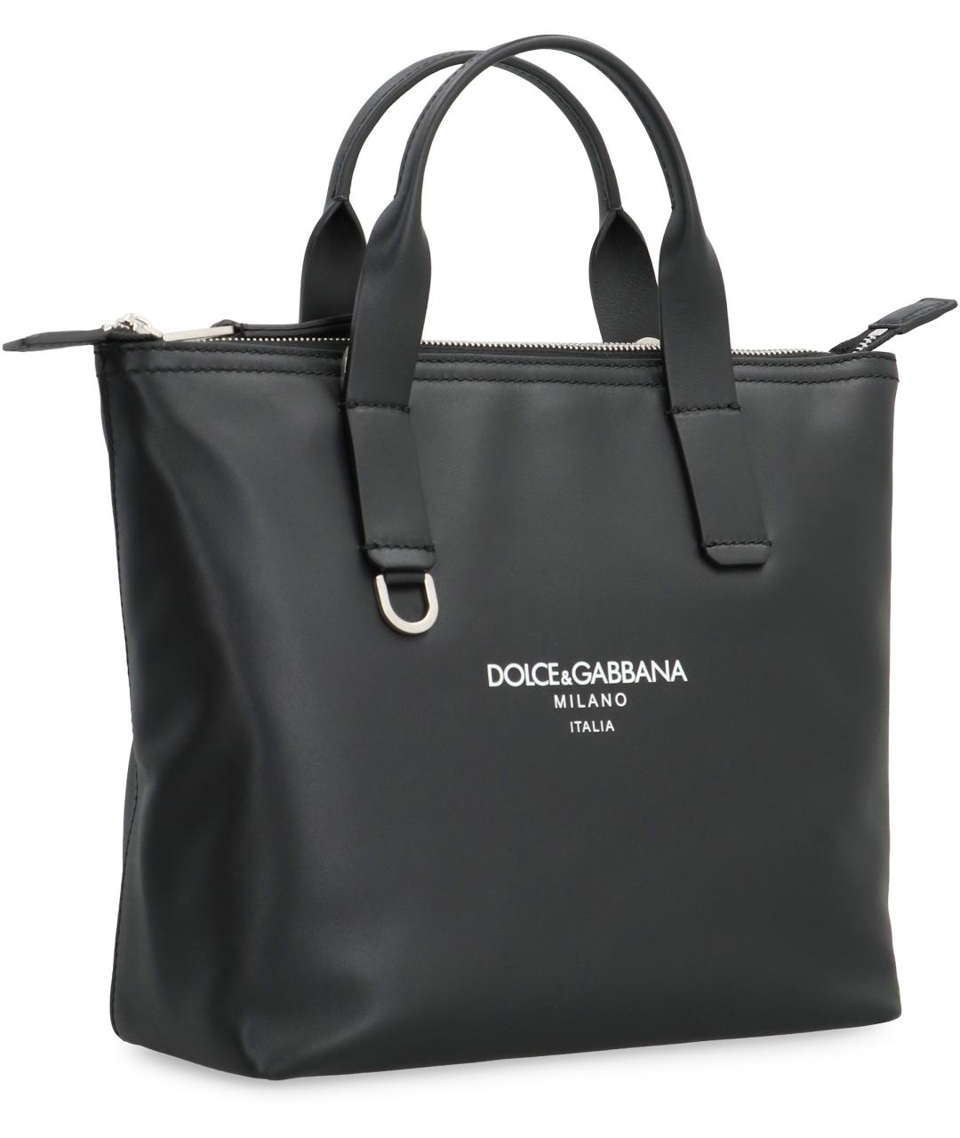 DOLCE&GABBANA Черная кожаная сумка тоут, фото 2