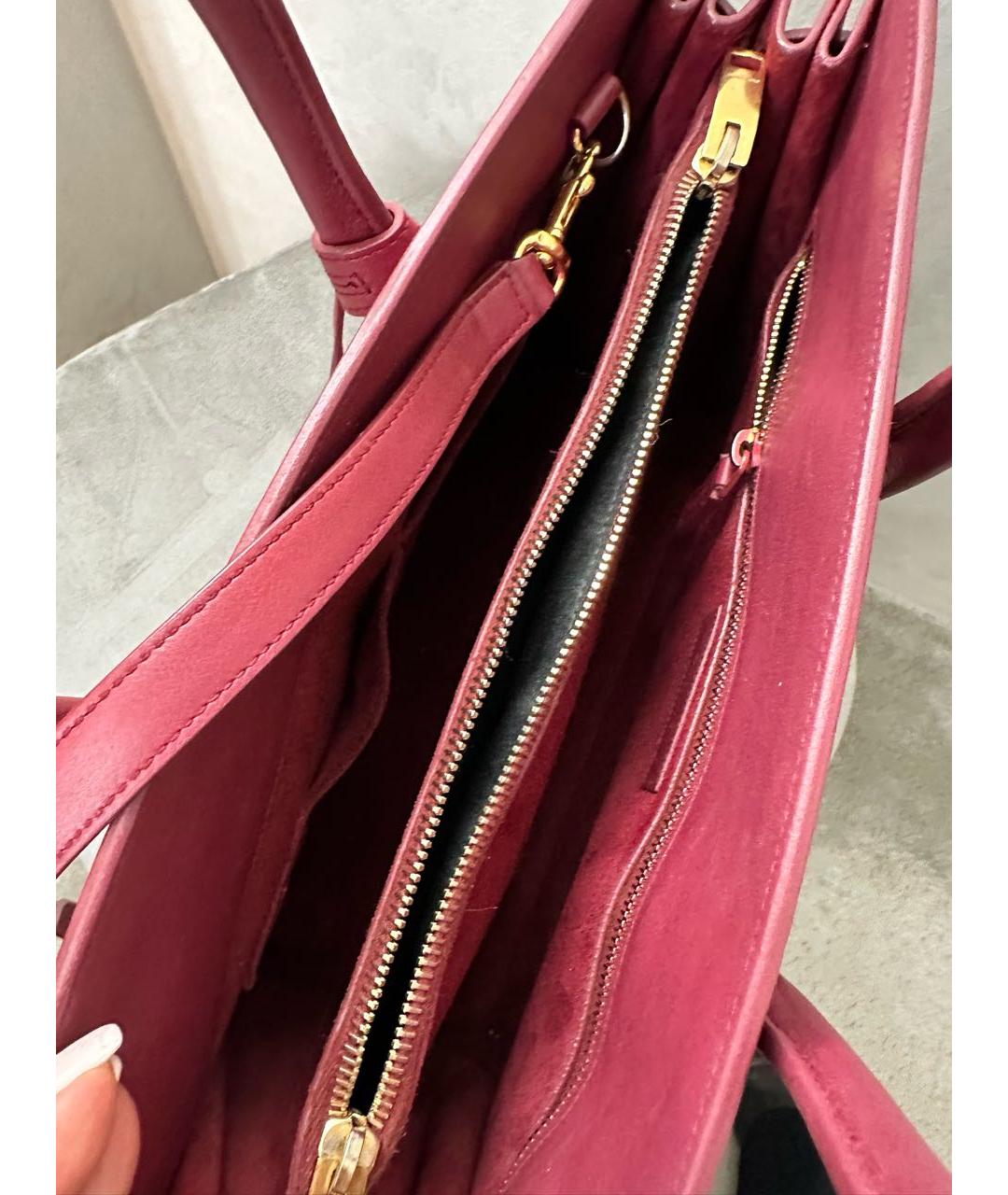 SAINT LAURENT Бордовая кожаная сумка тоут, фото 4