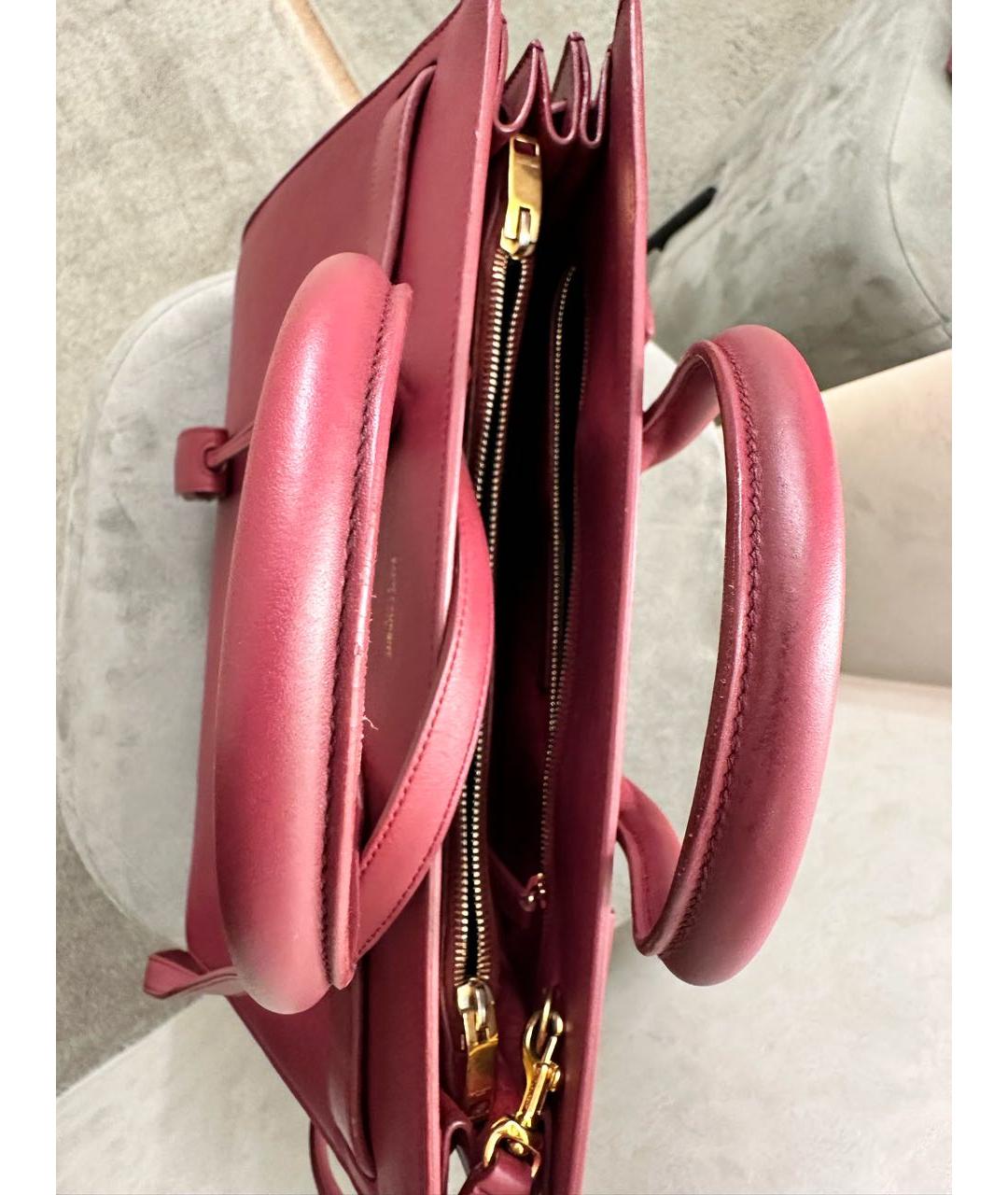 SAINT LAURENT Бордовая кожаная сумка тоут, фото 3