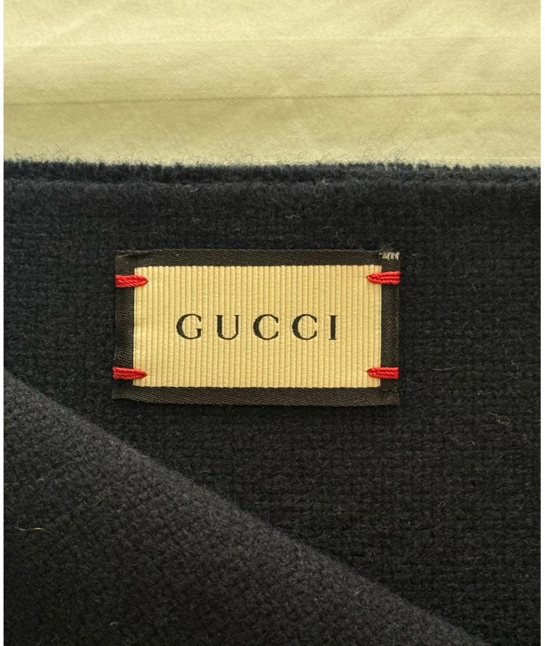 GUCCI Темно-синий шерстяной шарф, фото 3