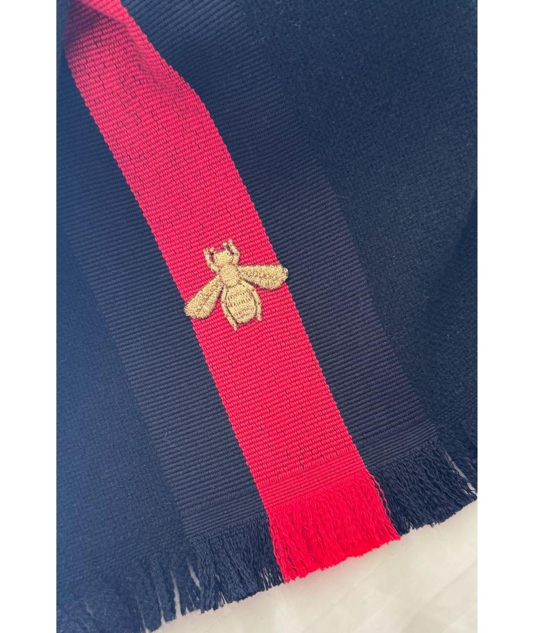 GUCCI Темно-синий шерстяной шарф, фото 4
