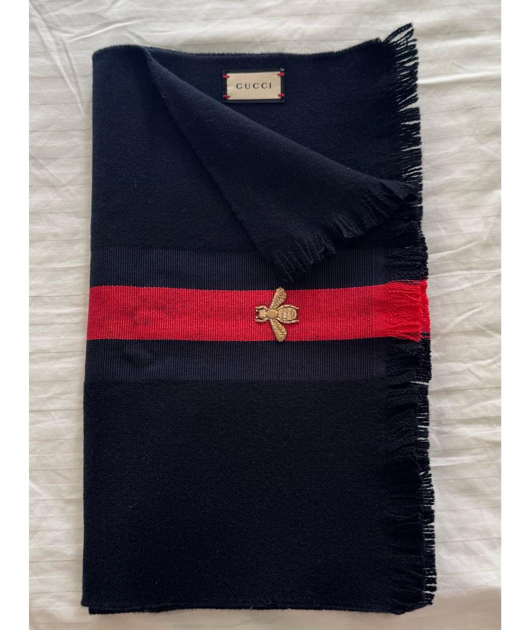GUCCI Темно-синий шерстяной шарф, фото 5