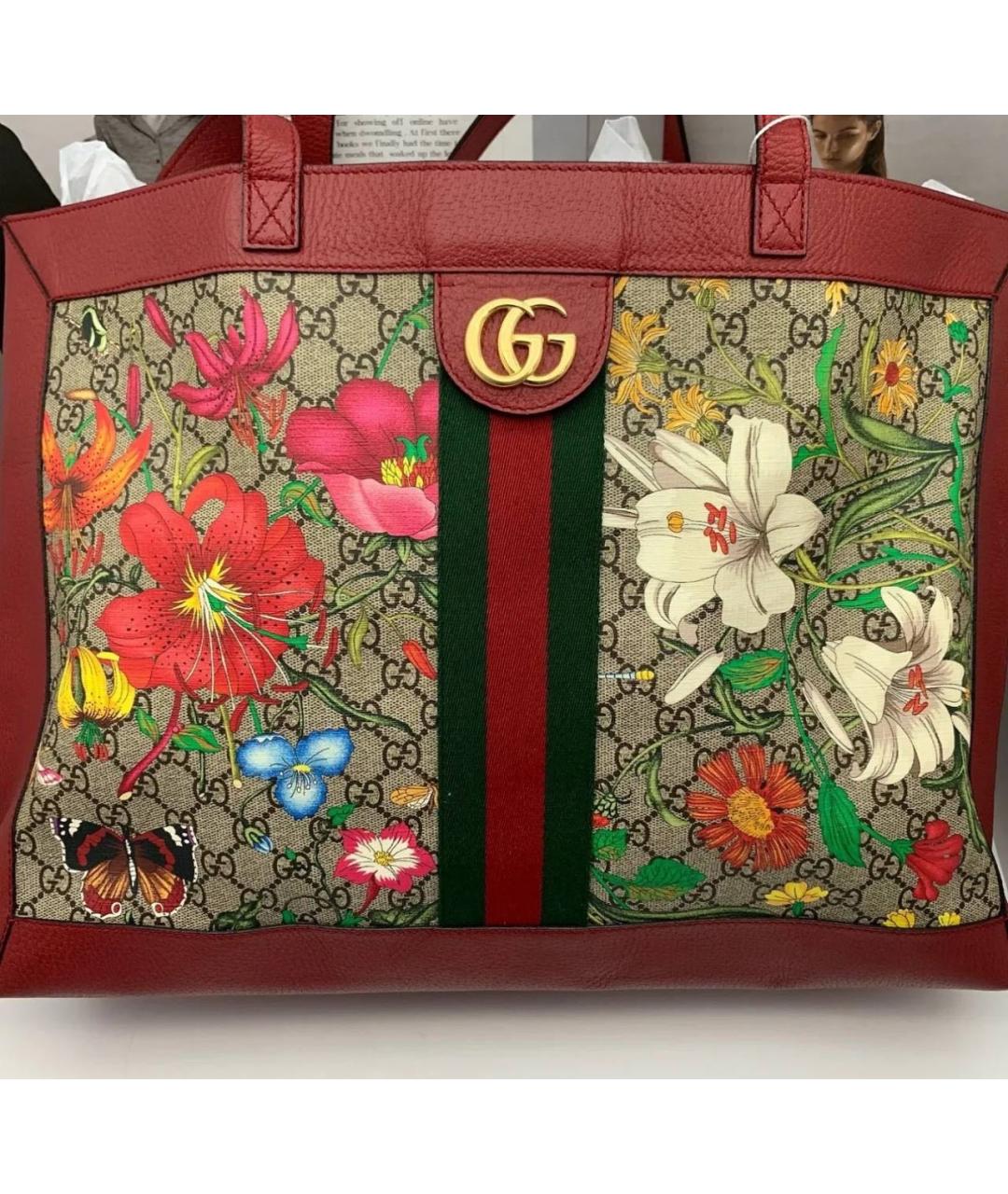 GUCCI Красная сумка тоут из канвы, фото 3
