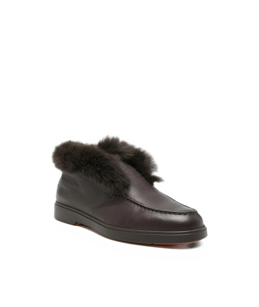 SANTONI Коричневые кожаные ботинки, фото 4