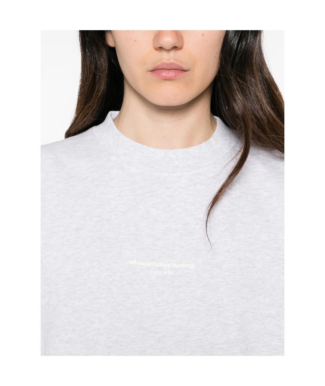 ALEXANDER WANG Серая хлопковая футболка, фото 4