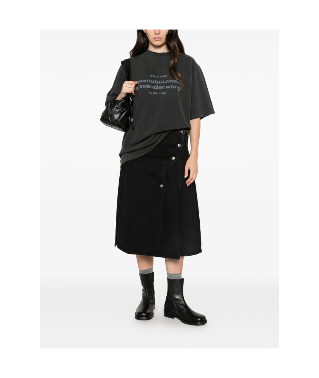 ALEXANDER WANG Серая хлопковая футболка, фото 2