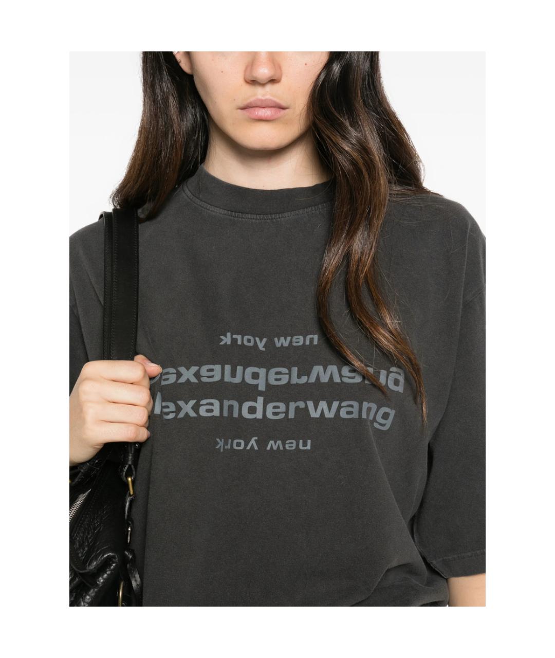 ALEXANDER WANG Серая хлопковая футболка, фото 4