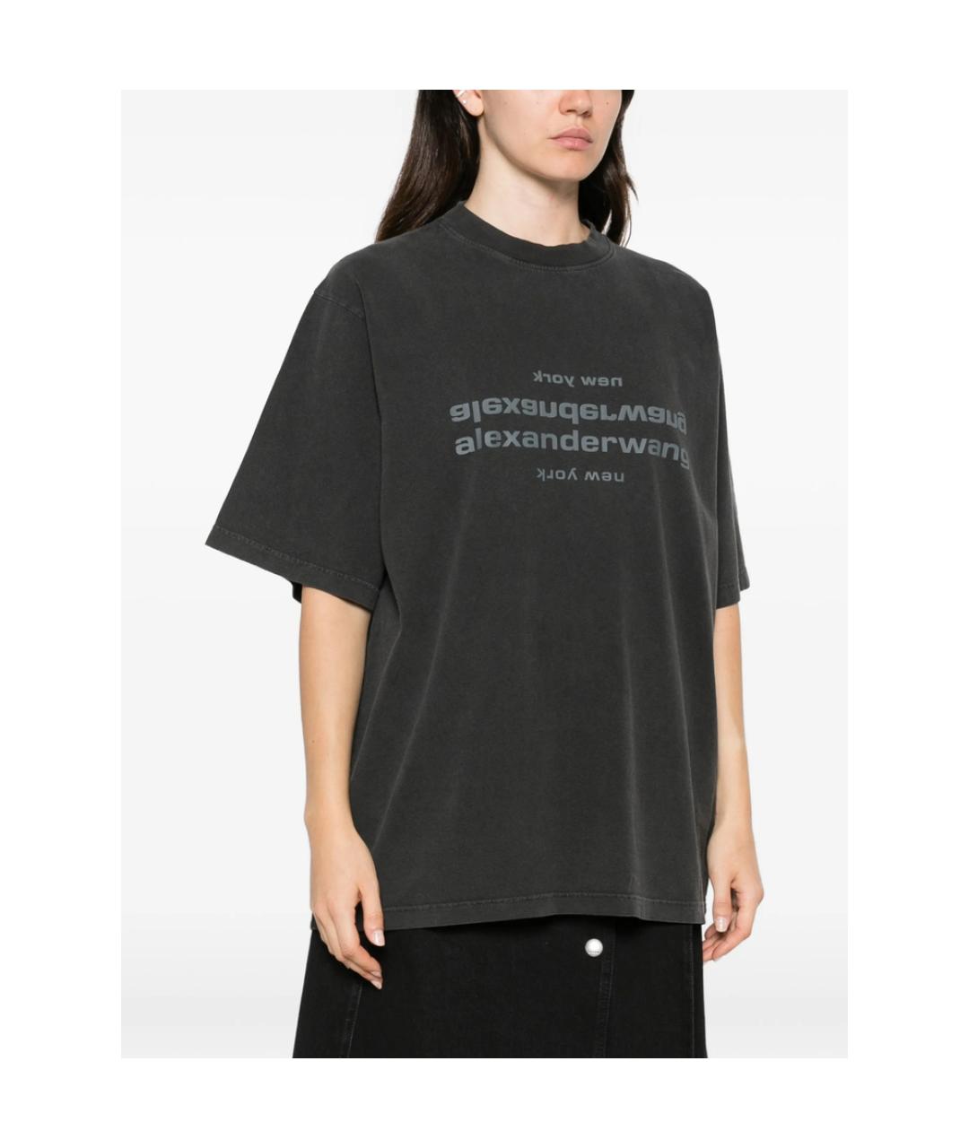 ALEXANDER WANG Серая хлопковая футболка, фото 3