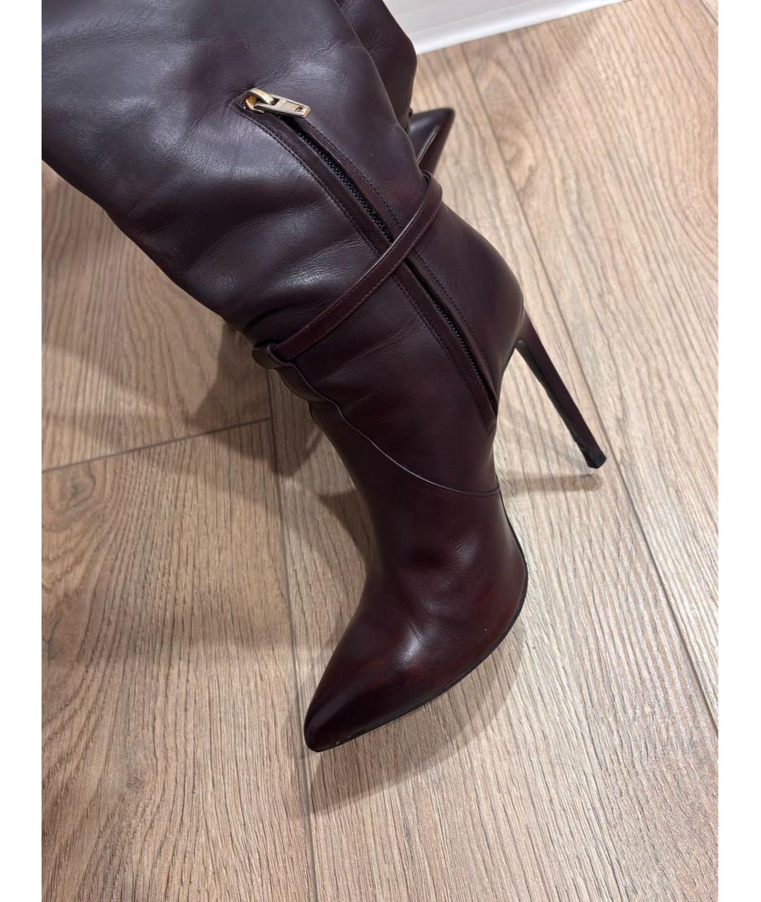 SAINT LAURENT Бордовые кожаные сапоги, фото 5