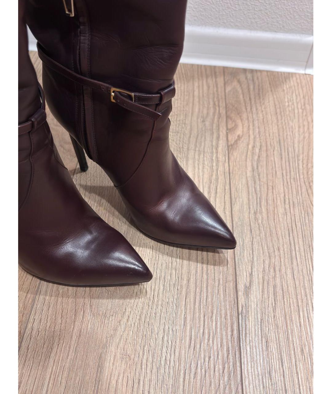 SAINT LAURENT Бордовые кожаные сапоги, фото 4