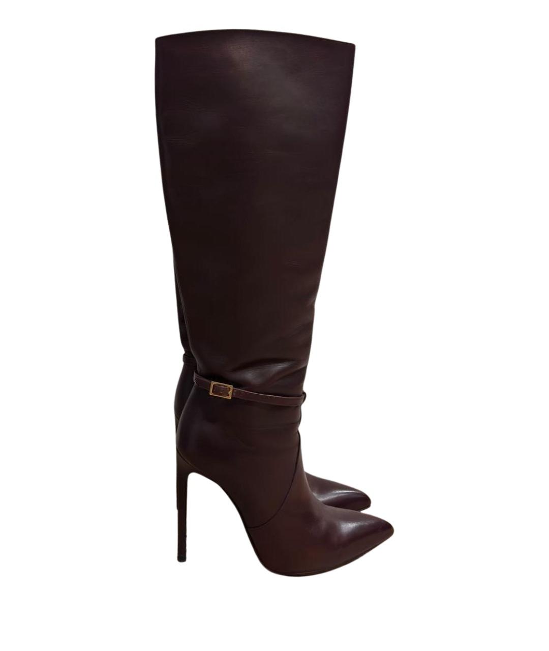 SAINT LAURENT Бордовые кожаные сапоги, фото 1