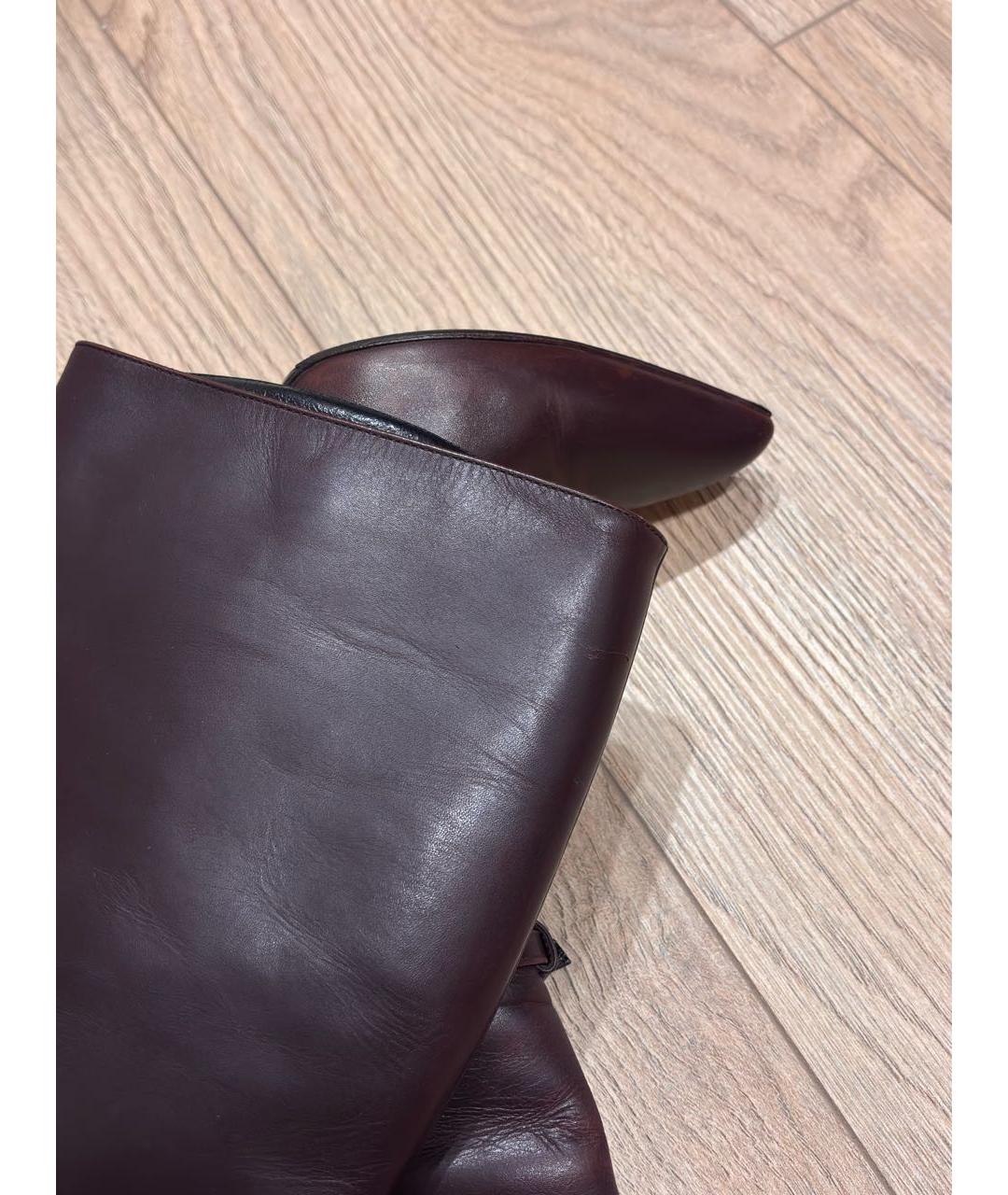 SAINT LAURENT Бордовые кожаные сапоги, фото 8