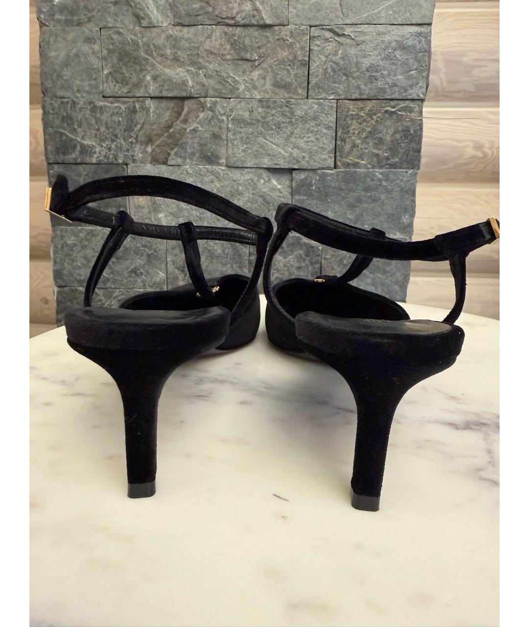 CELINE Черные бархатные лодочки на низком каблуке, фото 4