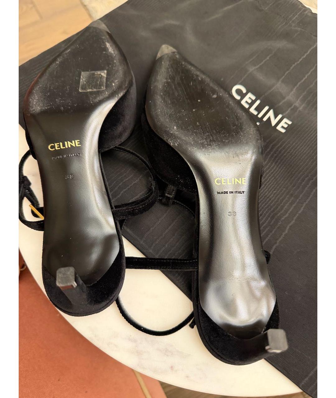 CELINE Черные бархатные лодочки на низком каблуке, фото 5