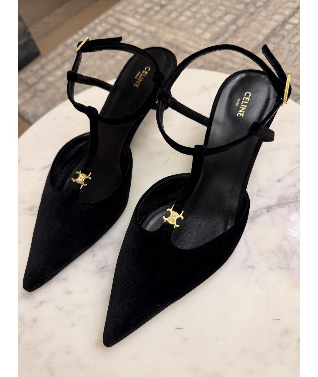 CELINE Черные бархатные лодочки на низком каблуке, фото 2