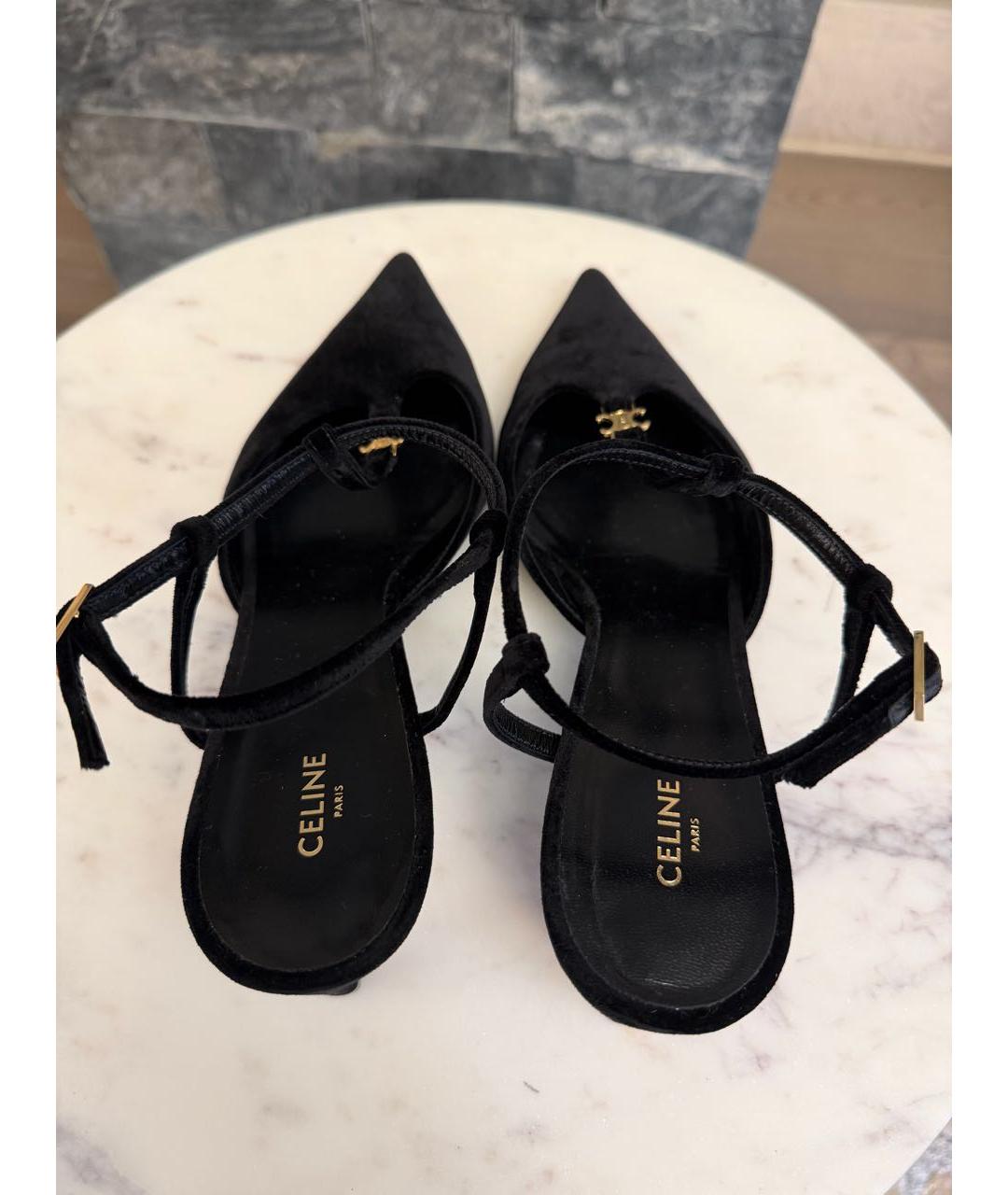 CELINE Черные бархатные лодочки на низком каблуке, фото 3