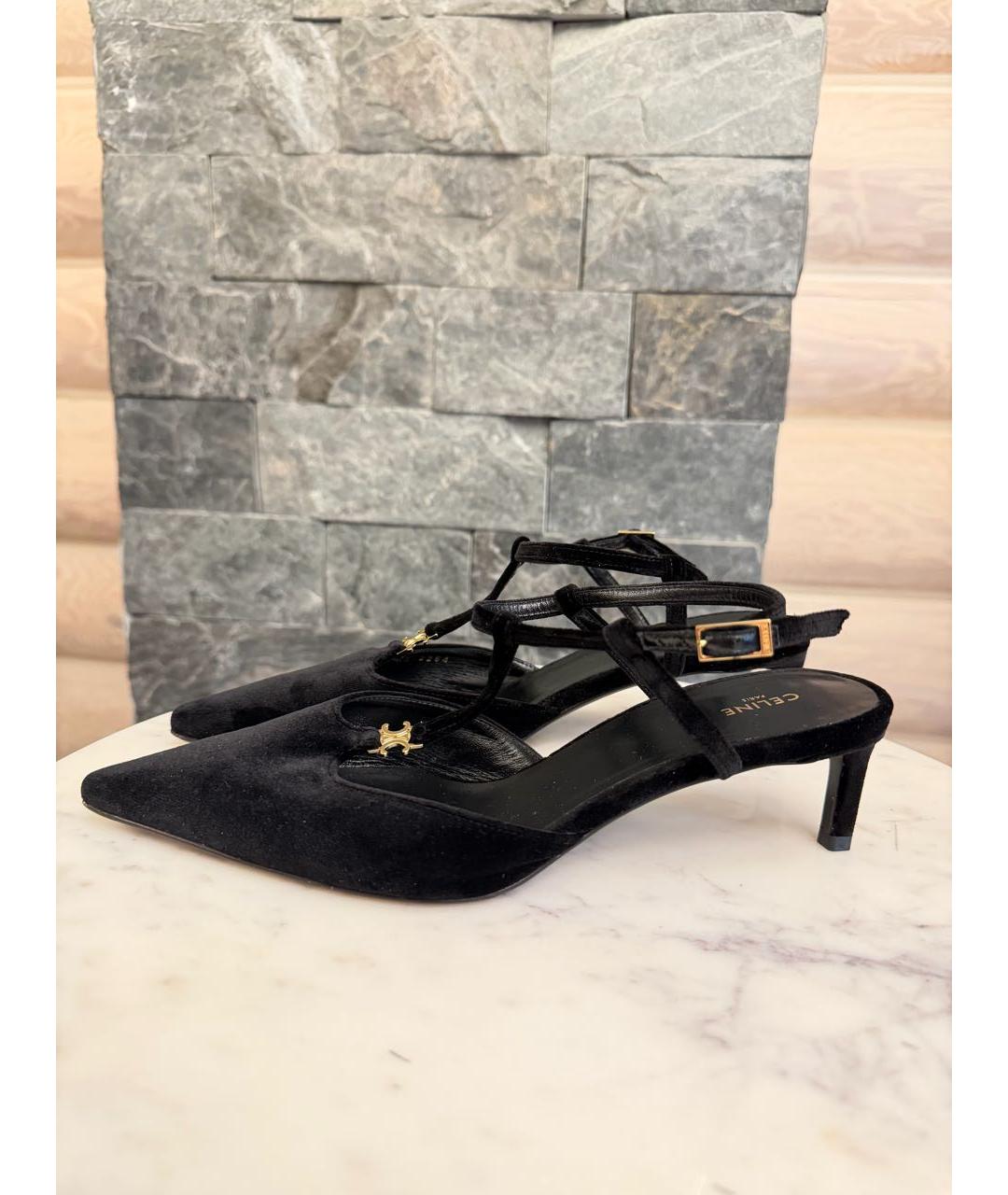 CELINE Черные бархатные лодочки на низком каблуке, фото 6