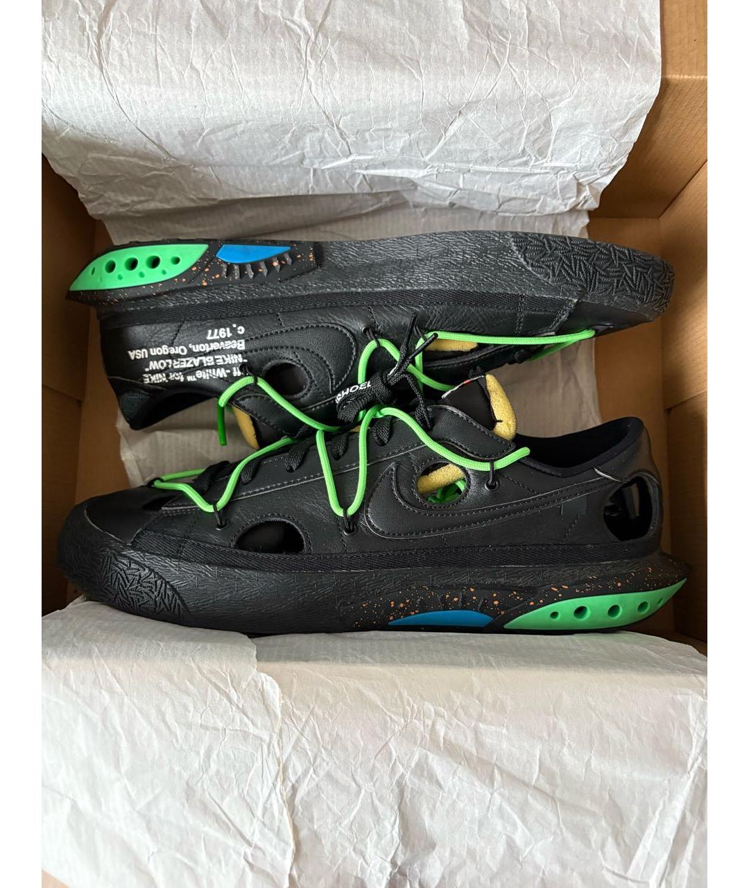 NIKE X OFF-WHITE Черные кожаные низкие кроссовки / кеды, фото 2