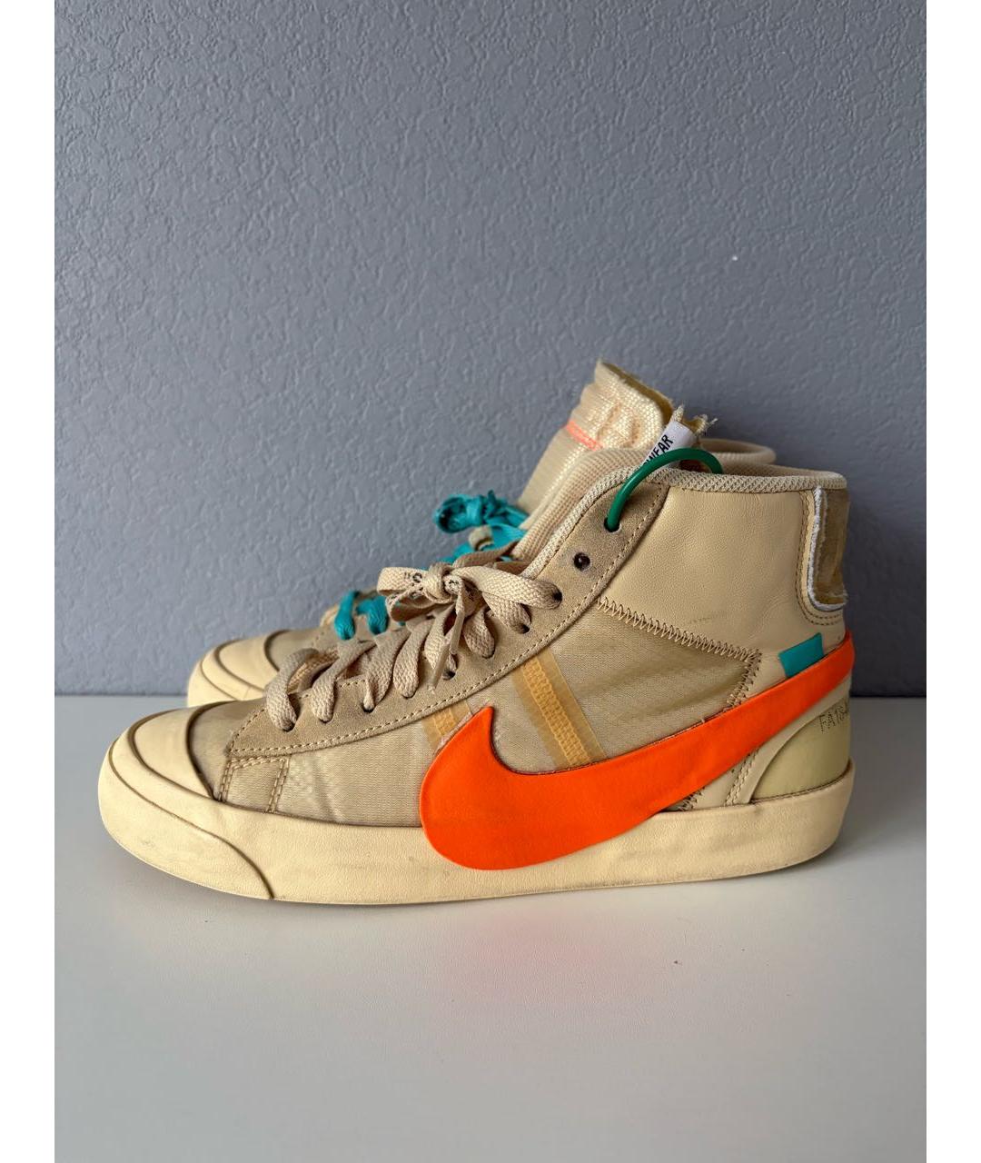 NIKE X OFF-WHITE Бежевые текстильные высокие кроссовки / кеды, фото 3