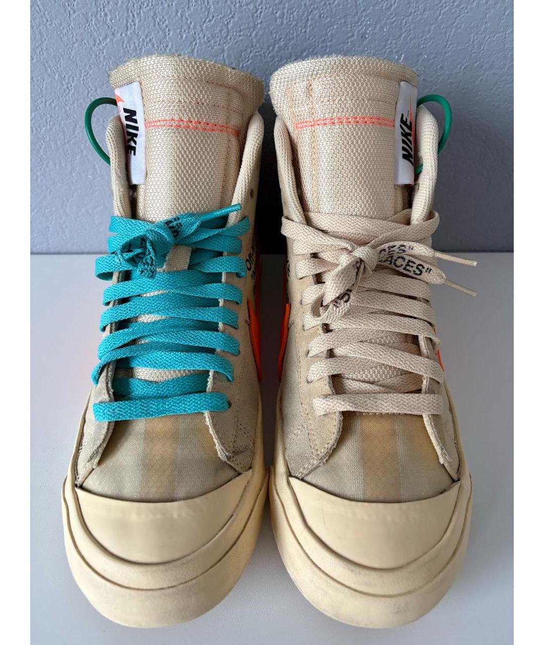 NIKE X OFF-WHITE Бежевые текстильные высокие кроссовки / кеды, фото 5