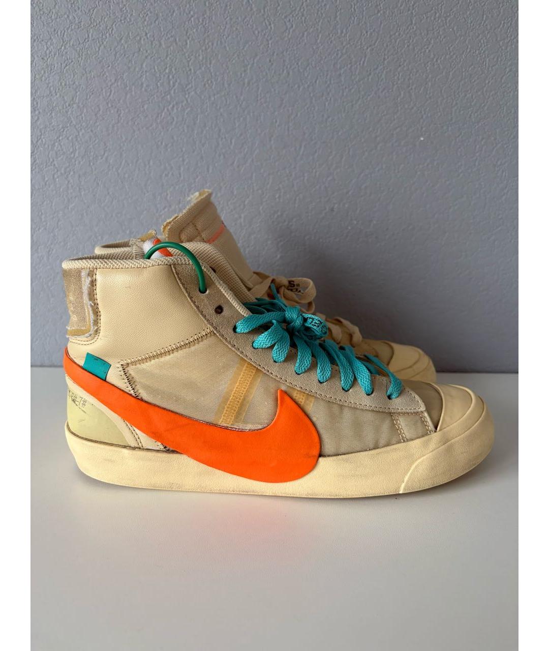 NIKE X OFF-WHITE Бежевые текстильные высокие кроссовки / кеды, фото 4