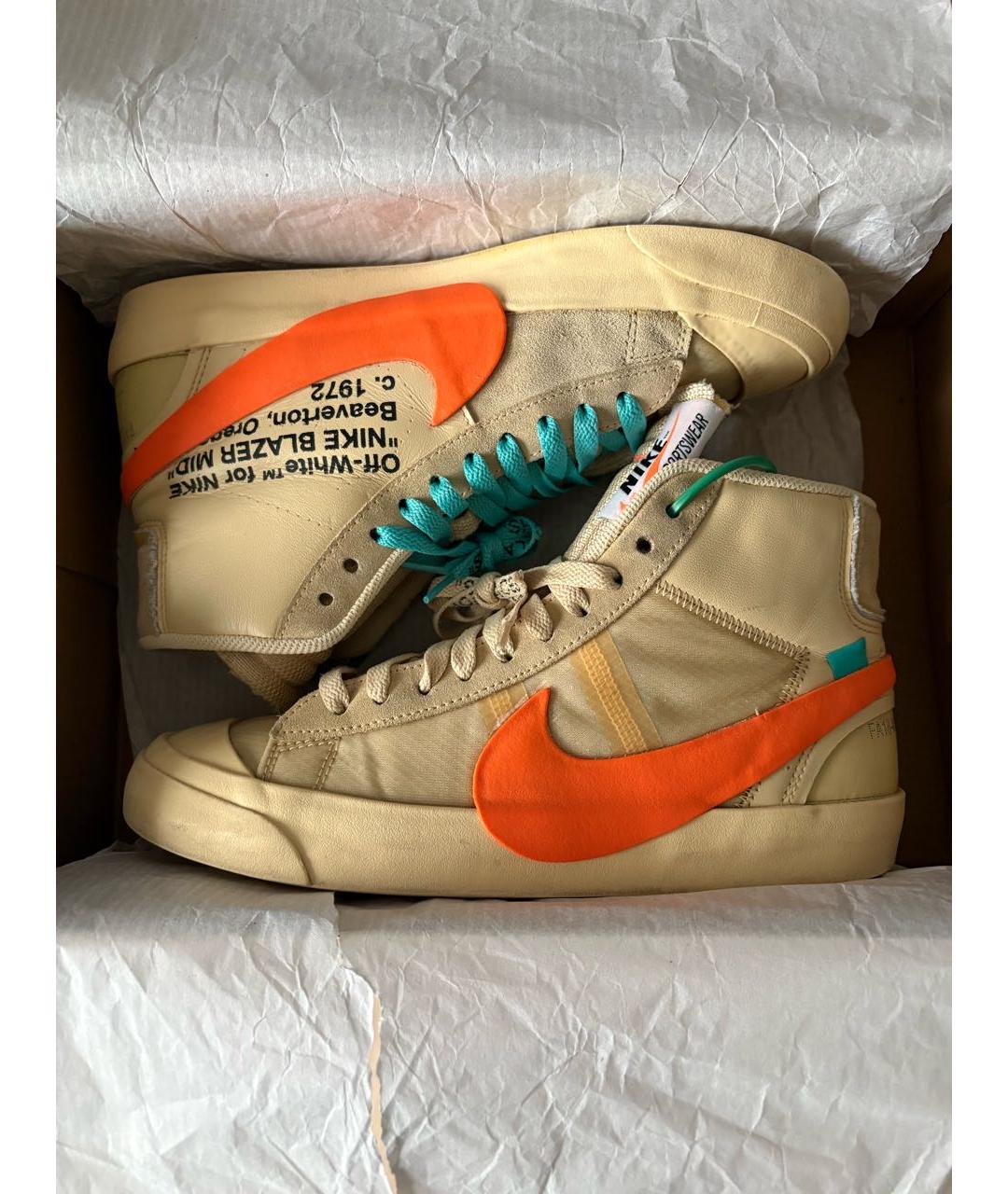 NIKE X OFF-WHITE Бежевые текстильные высокие кроссовки / кеды, фото 2
