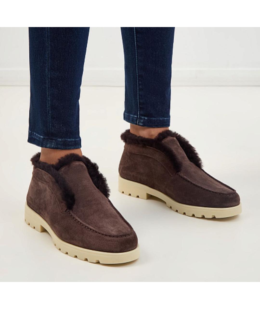 SANTONI Коричневые замшевые ботинки, фото 5