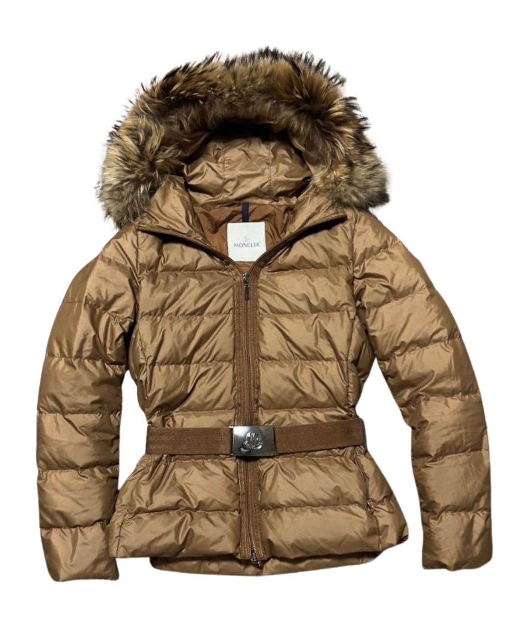 MONCLER Коричневый полиамидовый пуховик, фото 1