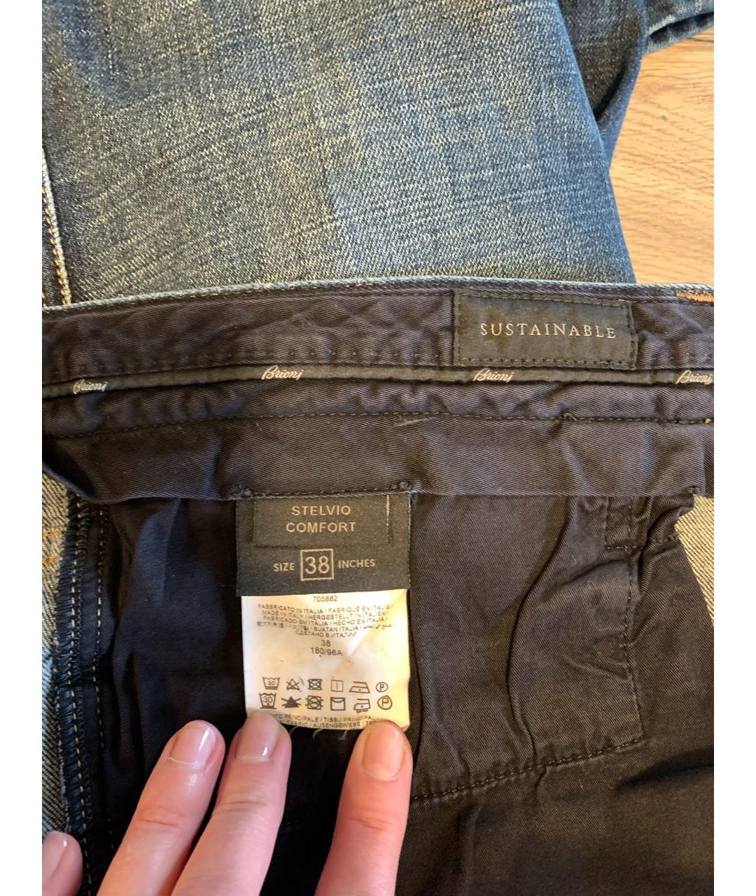 BRIONI Темно-синие хлопковые прямые джинсы, фото 5