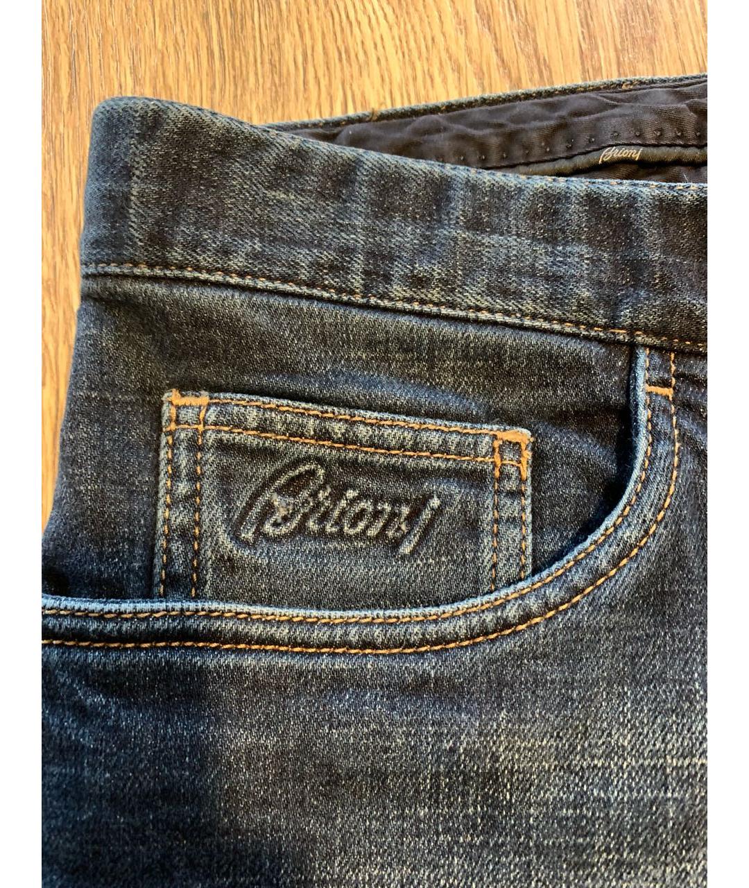 BRIONI Темно-синие хлопковые прямые джинсы, фото 3